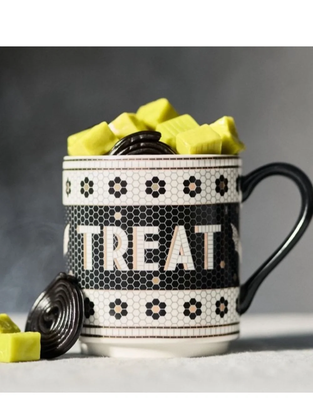 Anthropologie Bistro Tile Trick Or Treat Halloween Mug NIB